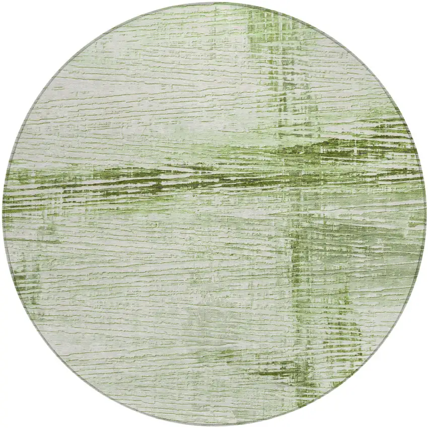 8' Artichoke Green And Ivory Round Striped Washable Indoor Outdoor Area Rug Photo 1