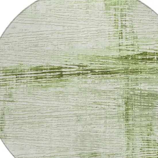 8' Artichoke Green And Ivory Round Striped Washable Indoor Outdoor Area Rug Photo 4