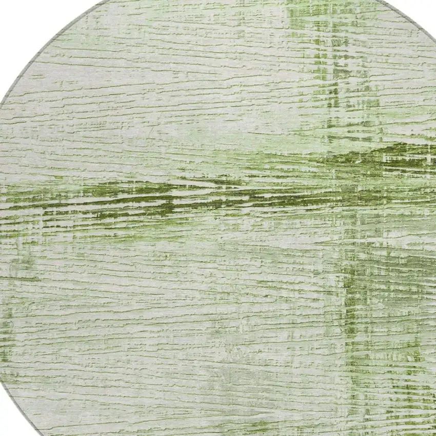 8' Artichoke Green And Ivory Round Striped Washable Indoor Outdoor Area Rug Photo 4