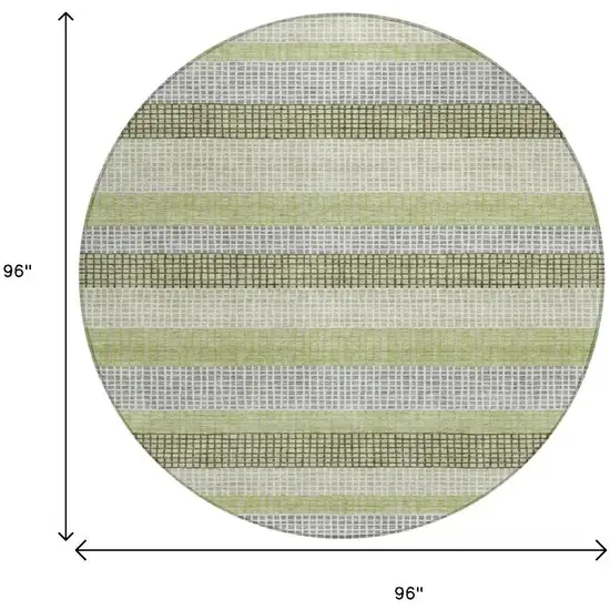 8' Artichoke Green And Ivory Round Striped Washable Indoor Outdoor Area Rug Photo 9