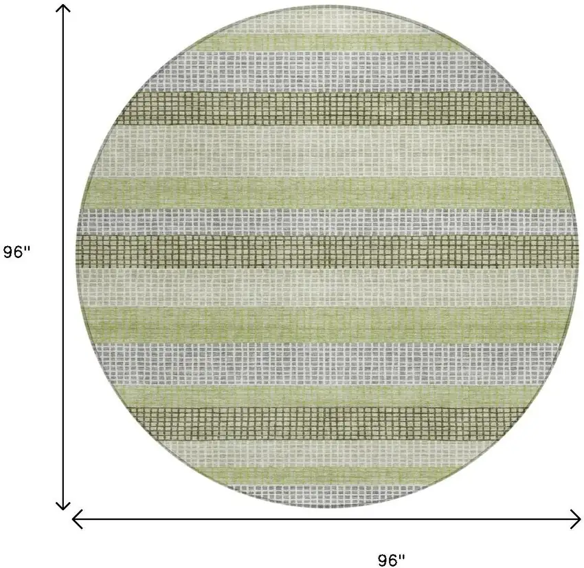 8' Artichoke Green And Ivory Round Striped Washable Indoor Outdoor Area Rug Photo 9
