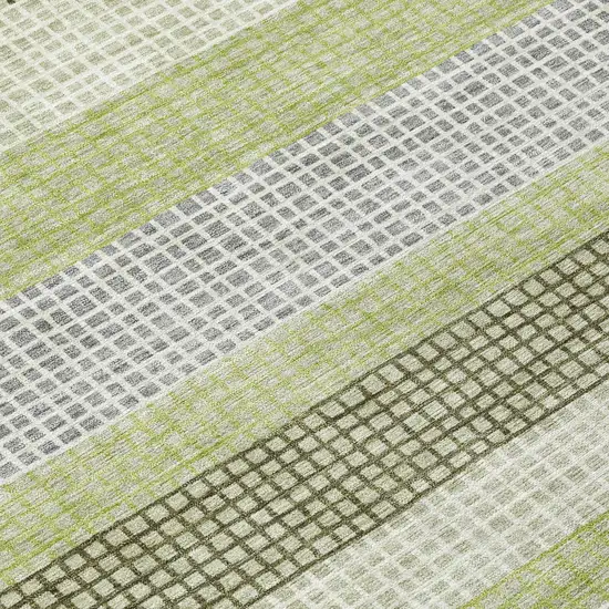 8' Artichoke Green And Ivory Round Striped Washable Indoor Outdoor Area Rug Photo 8