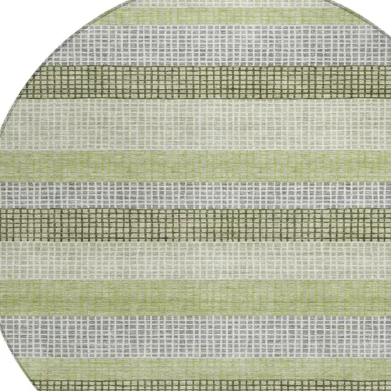 8' Artichoke Green And Ivory Round Striped Washable Indoor Outdoor Area Rug Photo 8