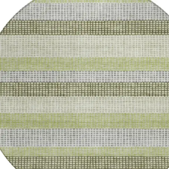 8' Artichoke Green And Ivory Round Striped Washable Indoor Outdoor Area Rug Photo 4