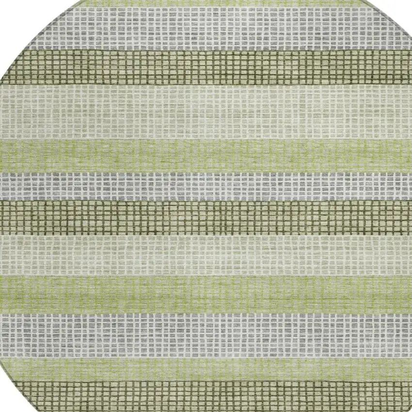 8' Artichoke Green And Ivory Round Striped Washable Indoor Outdoor Area Rug Photo 4