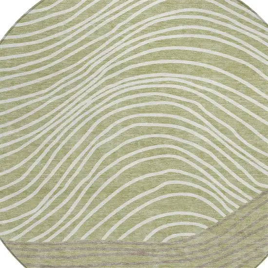 8' Artichoke Green And Ivory Round Striped Washable Indoor Outdoor Area Rug Photo 7
