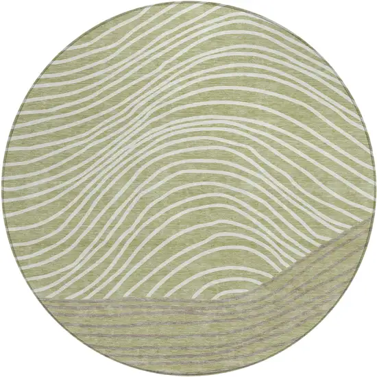 8' Artichoke Green And Ivory Round Striped Washable Indoor Outdoor Area Rug Photo 2