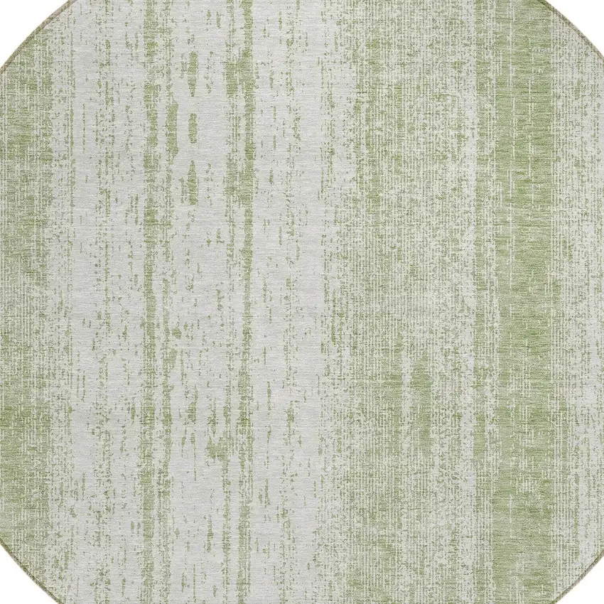 8' Artichoke Green And Ivory Round Striped Washable Indoor Outdoor Area Rug Photo 4