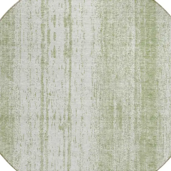 8' Artichoke Green And Ivory Round Striped Washable Indoor Outdoor Area Rug Photo 4
