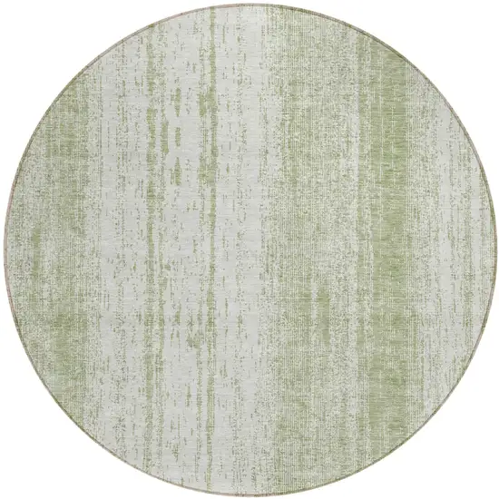 8' Artichoke Green And Ivory Round Striped Washable Indoor Outdoor Area Rug Photo 2