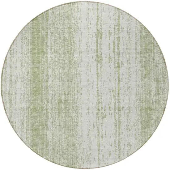 8' Artichoke Green And Ivory Round Striped Washable Indoor Outdoor Area Rug Photo 5