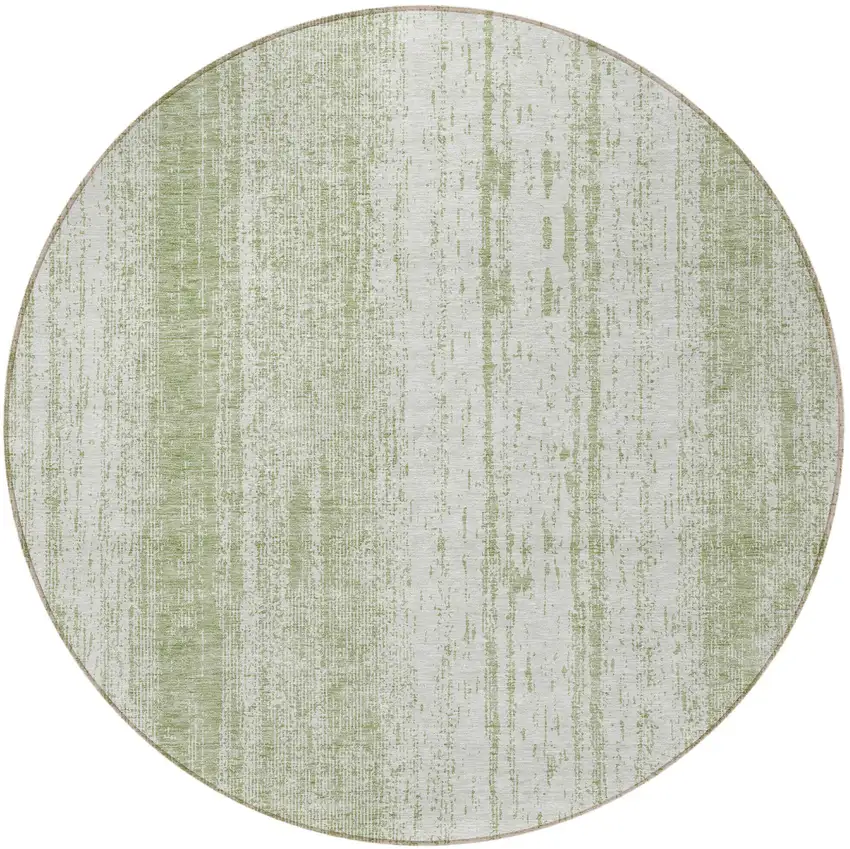 8' Artichoke Green And Ivory Round Striped Washable Indoor Outdoor Area Rug Photo 5