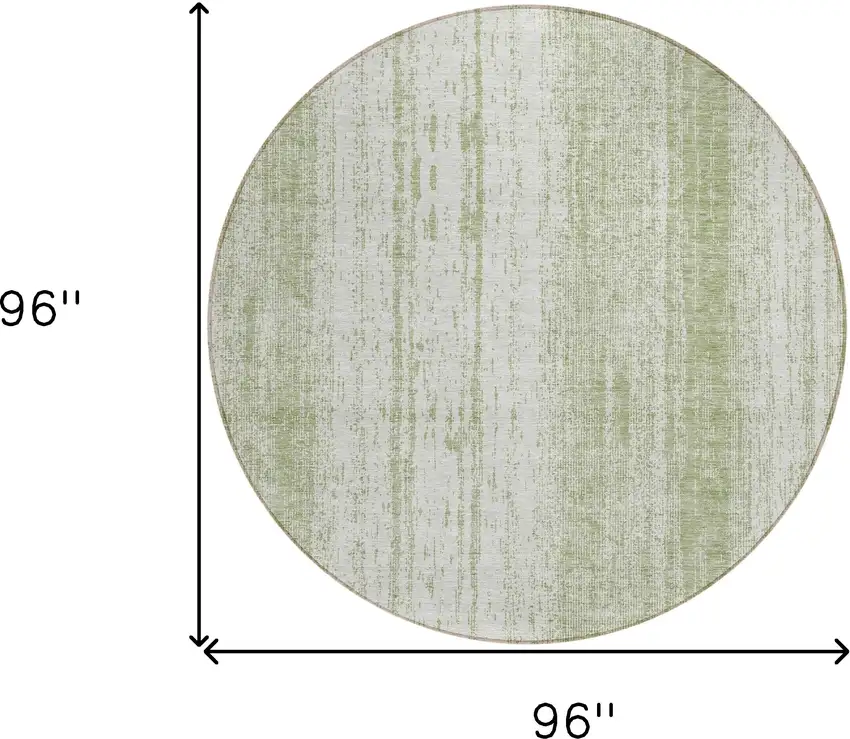 8' Artichoke Green And Ivory Round Striped Washable Indoor Outdoor Area Rug Photo 3