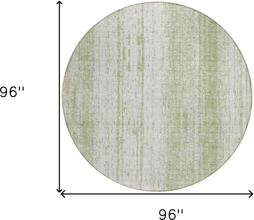 8' Artichoke Green And Ivory Round Striped Washable Indoor Outdoor Area Rug Photo 3
