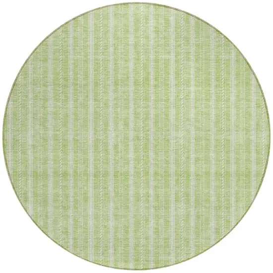 8' Artichoke Green And Ivory Round Striped Washable Indoor Outdoor Area Rug Photo 6