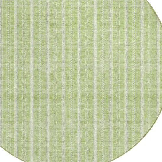 8' Artichoke Green And Ivory Round Striped Washable Indoor Outdoor Area Rug Photo 4