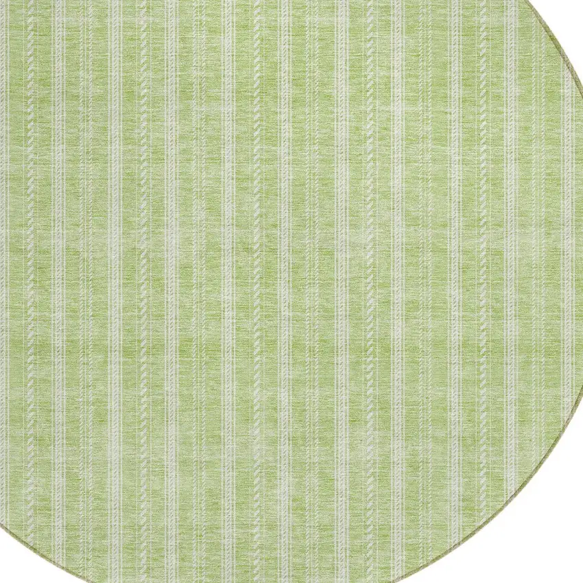 8' Artichoke Green And Ivory Round Striped Washable Indoor Outdoor Area Rug Photo 4