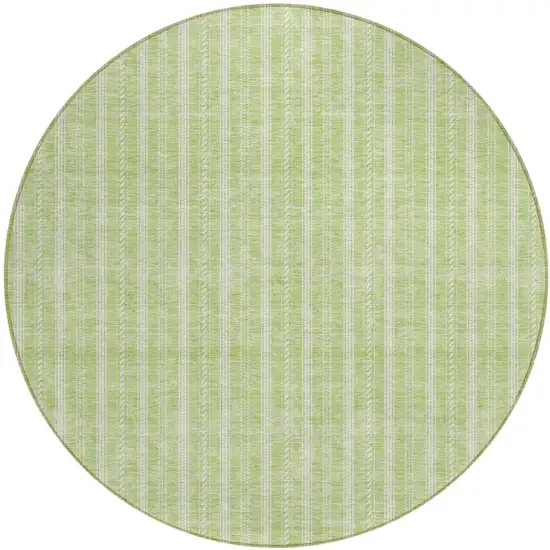 8' Artichoke Green And Ivory Round Striped Washable Indoor Outdoor Area Rug Photo 2
