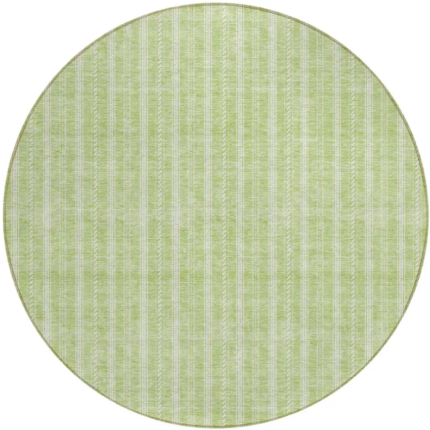 8' Artichoke Green And Ivory Round Striped Washable Indoor Outdoor Area Rug Photo 2