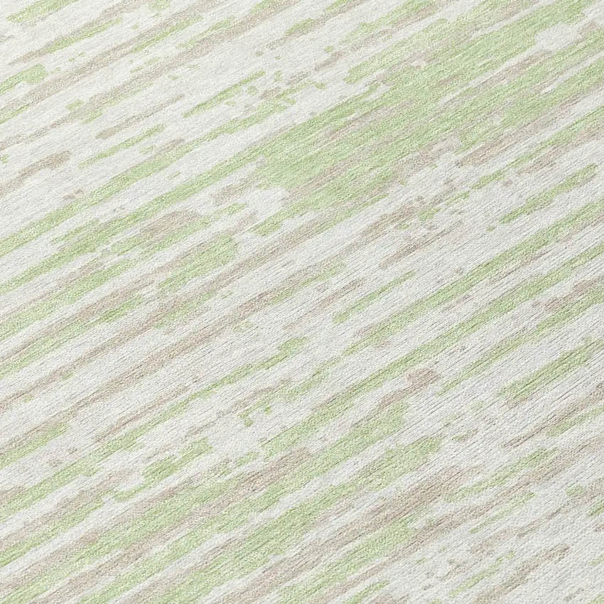 8' Artichoke Green And Ivory Round Striped Washable Indoor Outdoor Area Rug Photo 8