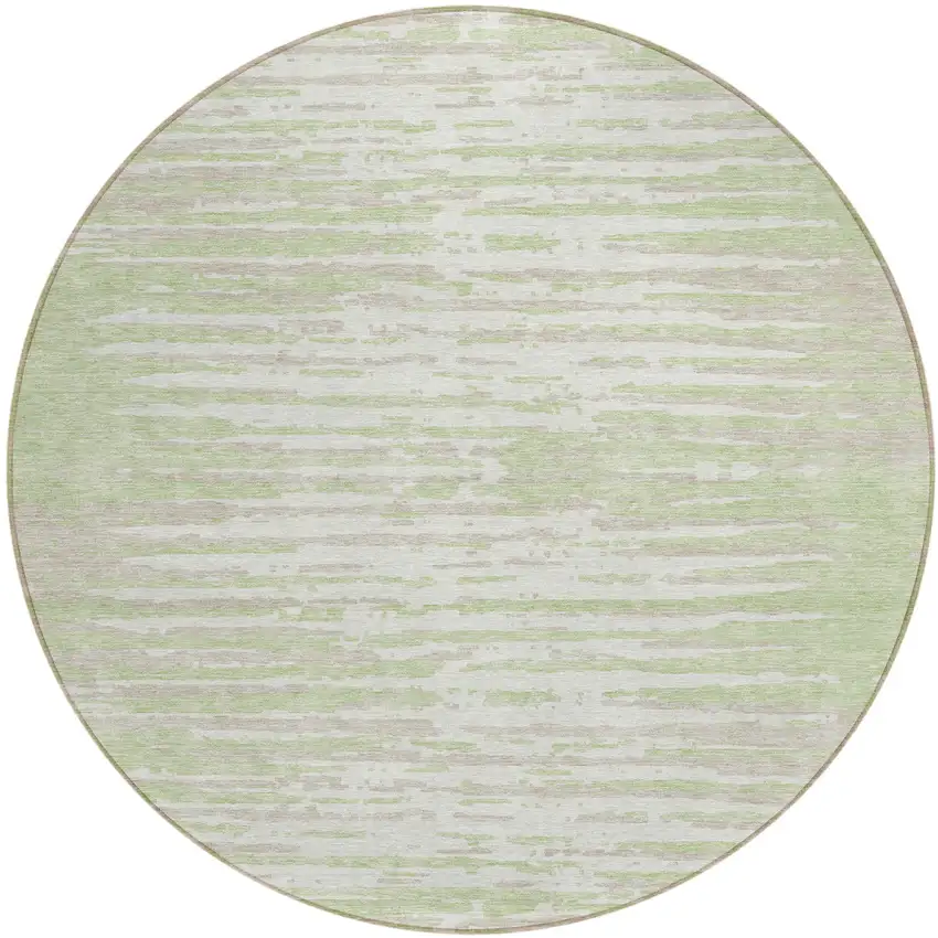 8' Artichoke Green And Ivory Round Striped Washable Indoor Outdoor Area Rug Photo 2