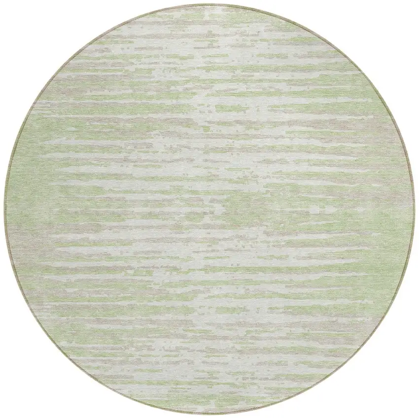 8' Artichoke Green And Ivory Round Striped Washable Indoor Outdoor Area Rug Photo 5