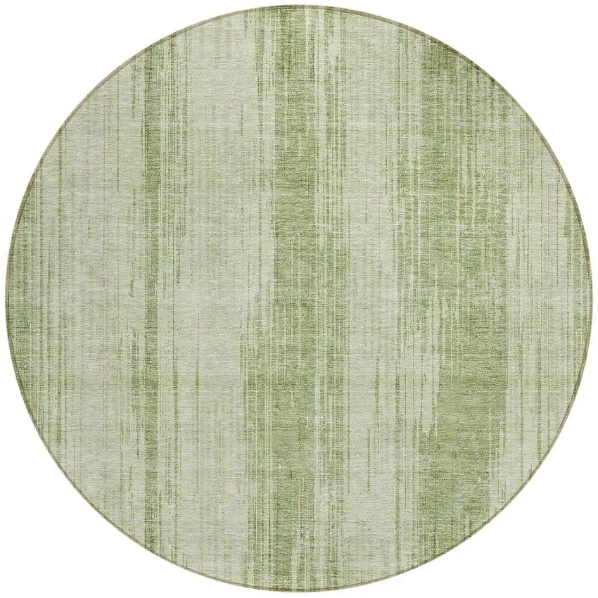 8' Artichoke Green And Ivory Round Striped Washable Indoor Outdoor Area Rug Photo 5