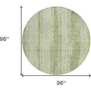 Photo of 8' Artichoke Green And Ivory Round Striped Washable Indoor Outdoor Area Rug