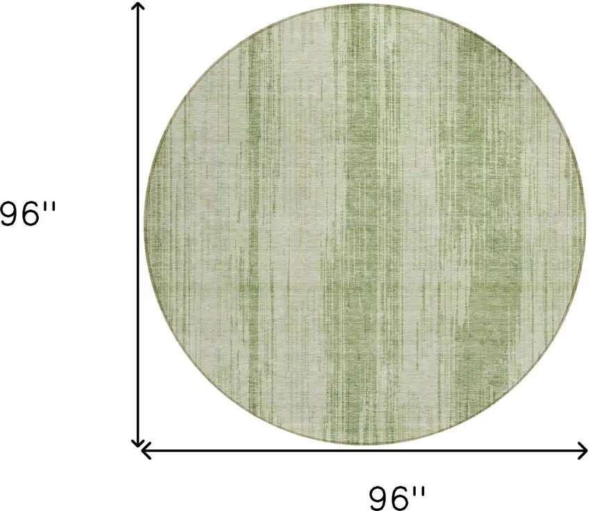 8' Artichoke Green And Ivory Round Striped Washable Indoor Outdoor Area Rug Photo 3
