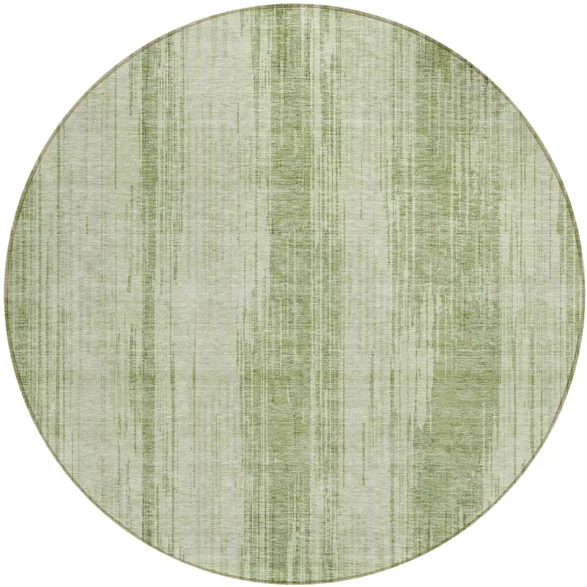 8' Artichoke Green And Ivory Round Striped Washable Indoor Outdoor Area Rug Photo 2