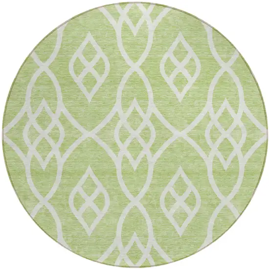 8' Artichoke Green And Ivory Round Trellis Washable Indoor Outdoor Area Rug Photo 2