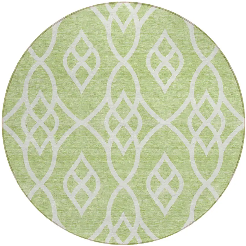 8' Artichoke Green And Ivory Round Trellis Washable Indoor Outdoor Area Rug Photo 2