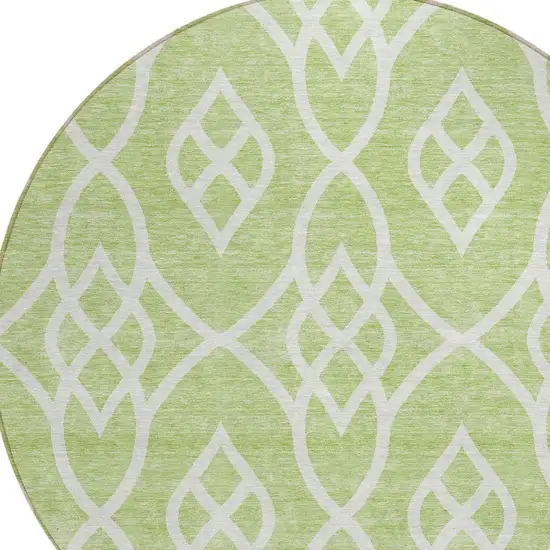 8' Artichoke Green And Ivory Round Trellis Washable Indoor Outdoor Area Rug Photo 4