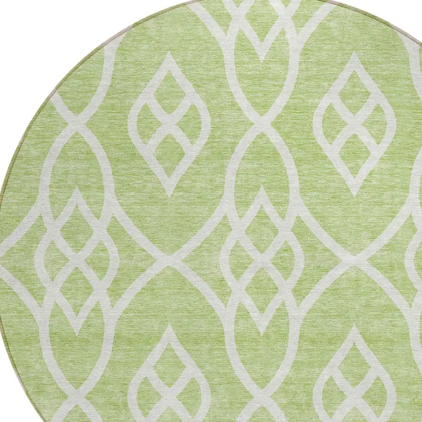 8' Artichoke Green And Ivory Round Trellis Washable Indoor Outdoor Area Rug Photo 4