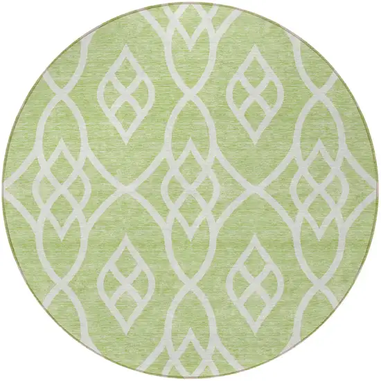 8' Artichoke Green And Ivory Round Trellis Washable Indoor Outdoor Area Rug Photo 5