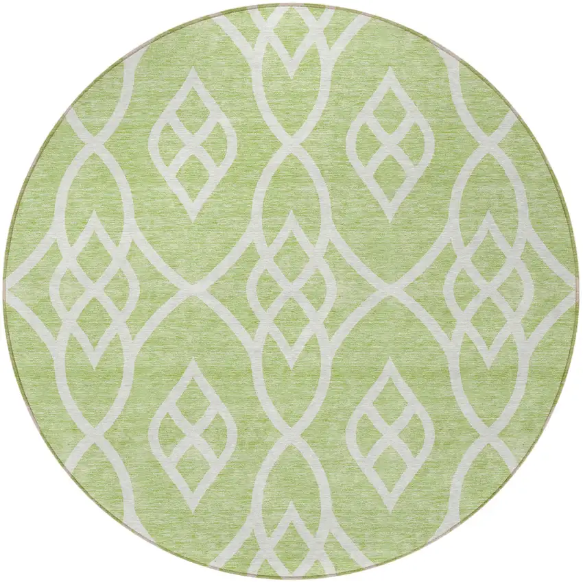 8' Artichoke Green And Ivory Round Trellis Washable Indoor Outdoor Area Rug Photo 5