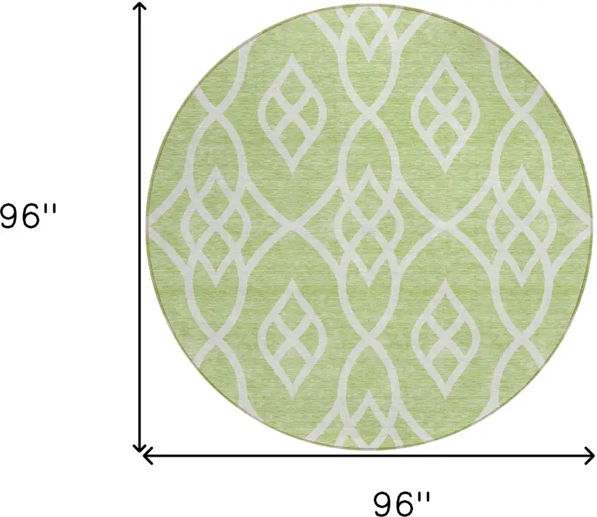 8' Artichoke Green And Ivory Round Trellis Washable Indoor Outdoor Area Rug Photo 3