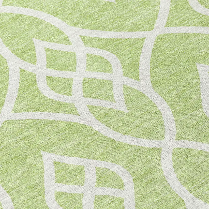 8' Artichoke Green And Ivory Round Trellis Washable Indoor Outdoor Area Rug Photo 8