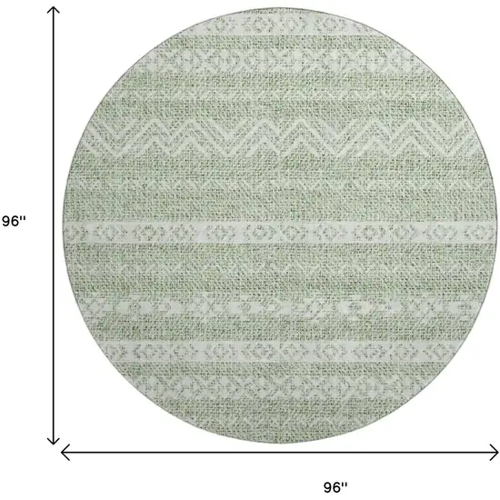 8' Artichoke Green And Ivory Southwestern Washable Round Rug With UV Protection Photo 3