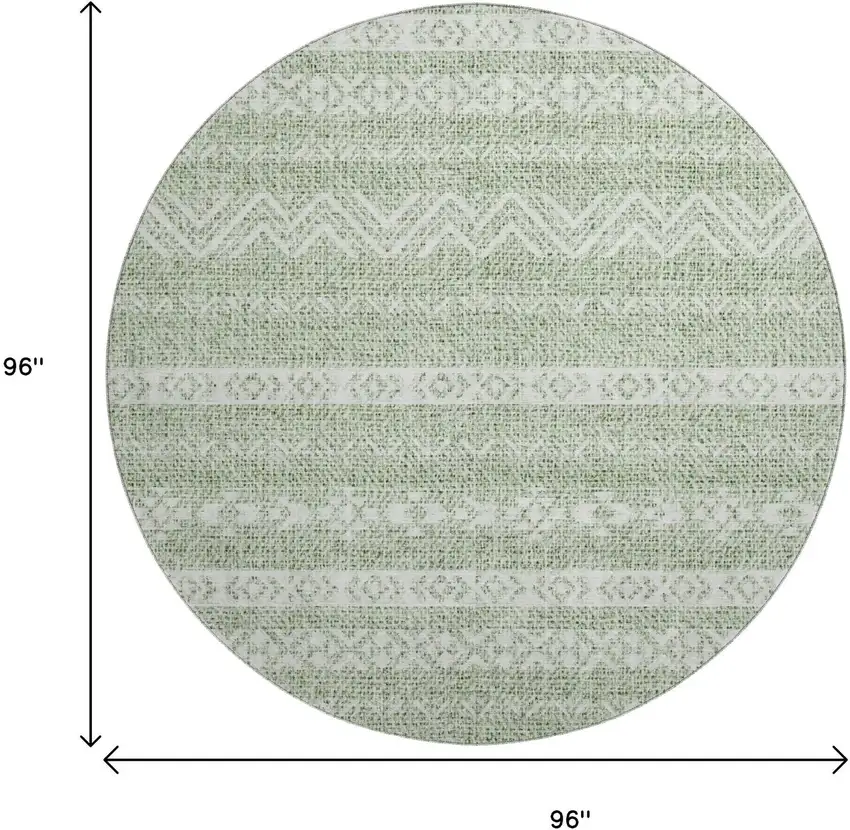 8' Artichoke Green And Ivory Southwestern Washable Round Rug With UV Protection Photo 3