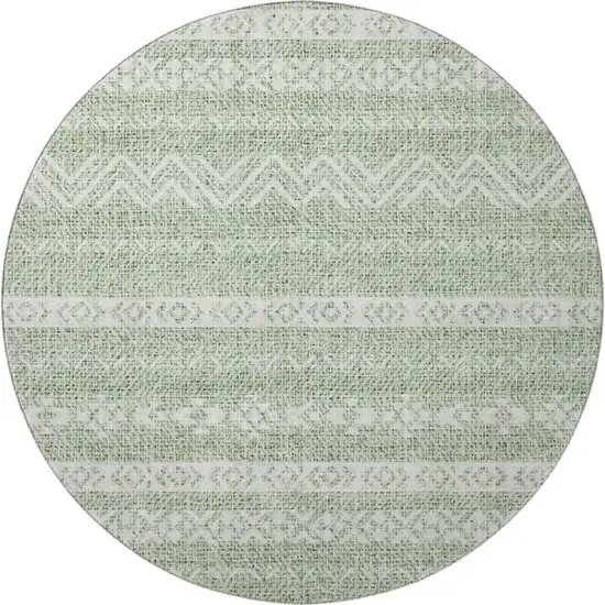 8' Artichoke Green And Ivory Southwestern Washable Round Rug With UV Protection Photo 4
