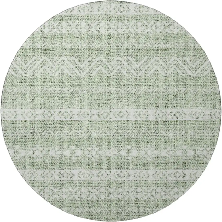 8' Artichoke Green And Ivory Southwestern Washable Round Rug With UV Protection Photo 4