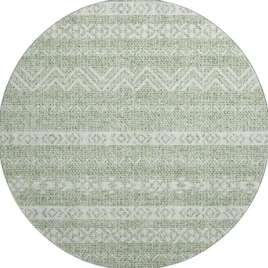 8' Artichoke Green And Ivory Southwestern Washable Round Rug With UV Protection Photo 3