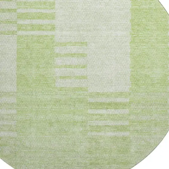 8' Artichoke Green And Ivory Striped Washable Round Rug With UV Protection Photo 2