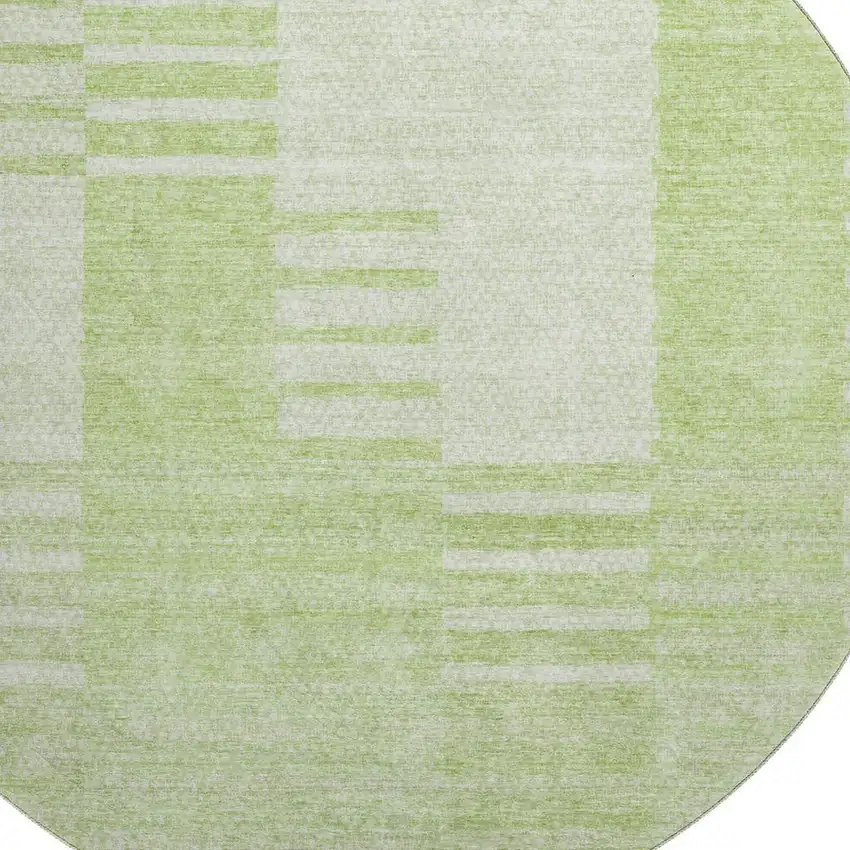 8' Artichoke Green And Ivory Striped Washable Round Rug With UV Protection Photo 2