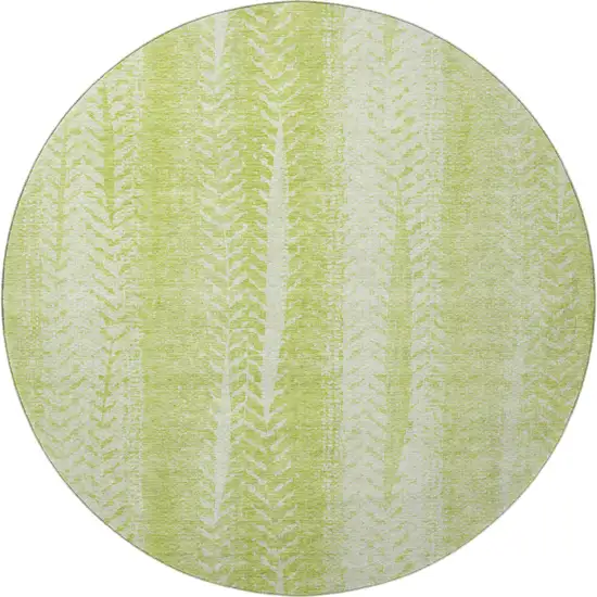 8' Artichoke Green And Ivory Striped Washable Round Rug With UV Protection Photo 4