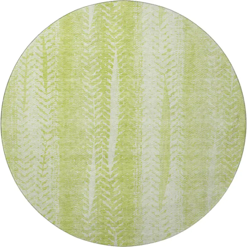 8' Artichoke Green And Ivory Striped Washable Round Rug With UV Protection Photo 4