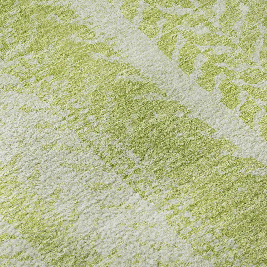 8' Artichoke Green And Ivory Striped Washable Round Rug With UV Protection Photo 8