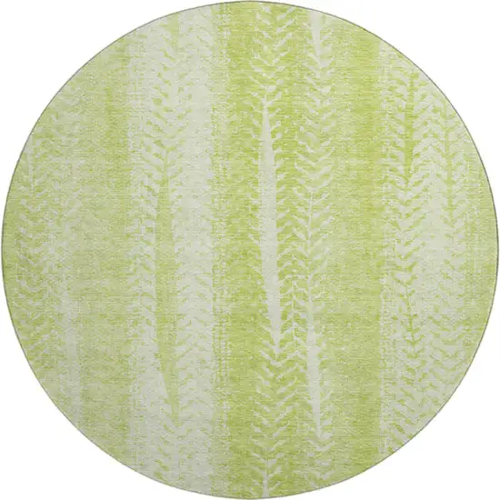 8' Artichoke Green And Ivory Striped Washable Round Rug With UV Protection Photo 1