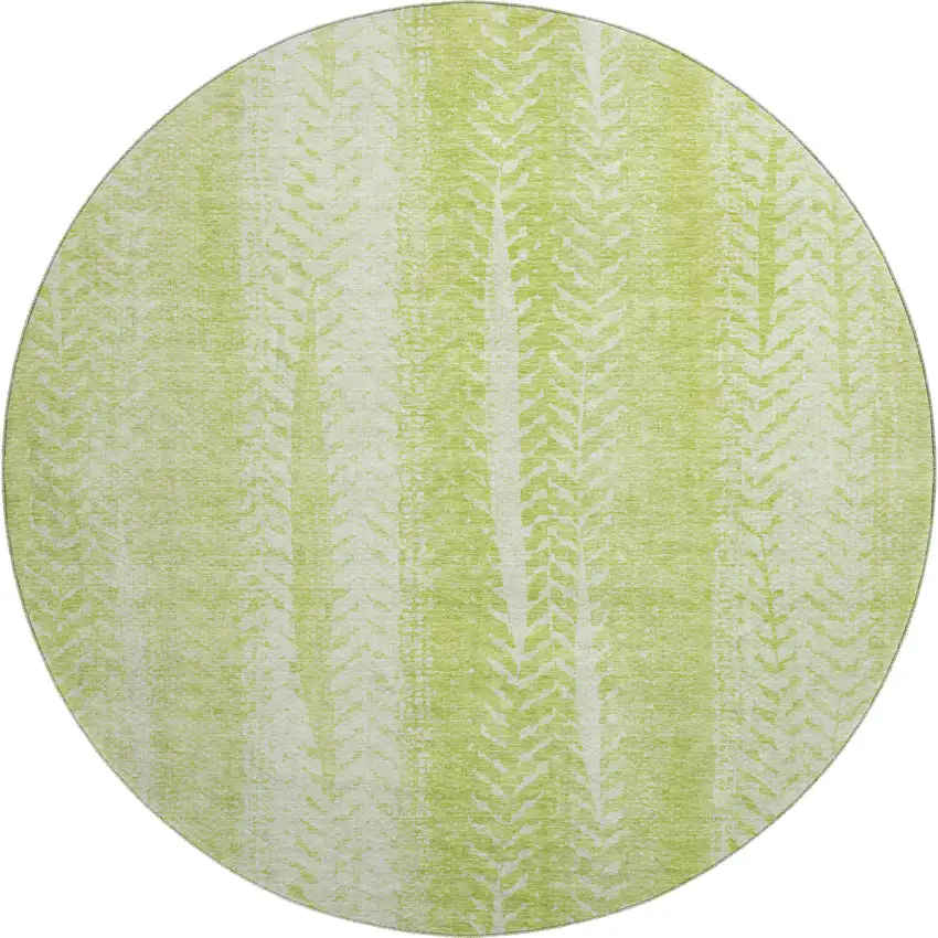 8' Artichoke Green And Ivory Striped Washable Round Rug With UV Protection Photo 1